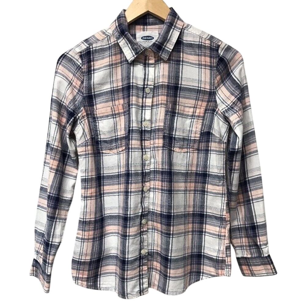 Old Navy Top Womens XS Plaid White Blue Pink - Picture 2 of 9